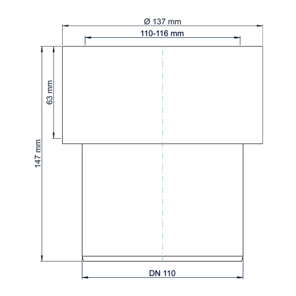 PO Übergang von Muffe auf Spitzende anderer Werkst.POLO-KAL DN 110/110-116mm