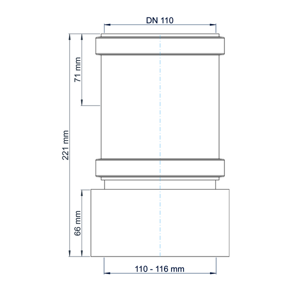 PO Übergang von Spitzende auf Spitzende anderer Werkst.POLO-KAL DN 110/110-116mm