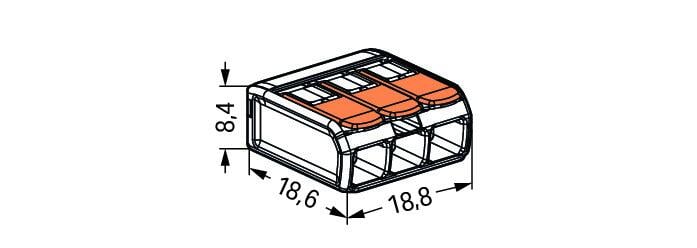 COMPACT Verbindungsdosenklemme 3-polig mit Hebeln, max. 4 mm², transparent