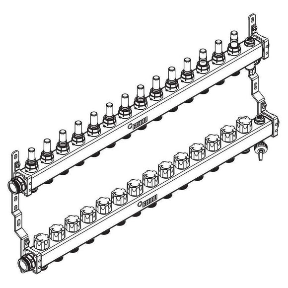 Heizkreisverteiler HKV-D AG V2A 14 Kreise Edelstahl REHAU