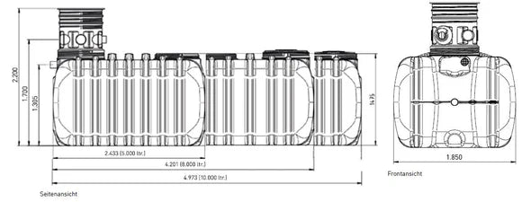 Regenwassertank 10.000 Liter | unterirdisch mit Siphon und Kleintierschutz | inklusive Domschacht