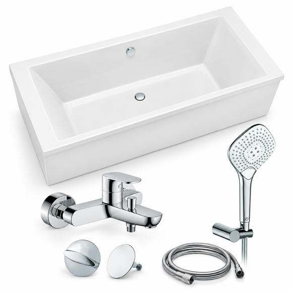 Badewannen-Komplettset mit Aufputz-Wannenarmatur | Duo 170 × 75 cm