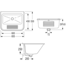 Varia Waschtrog Edelst. Matt 65,5x53x25cm, m. Überlauf u. Befest.m.-2