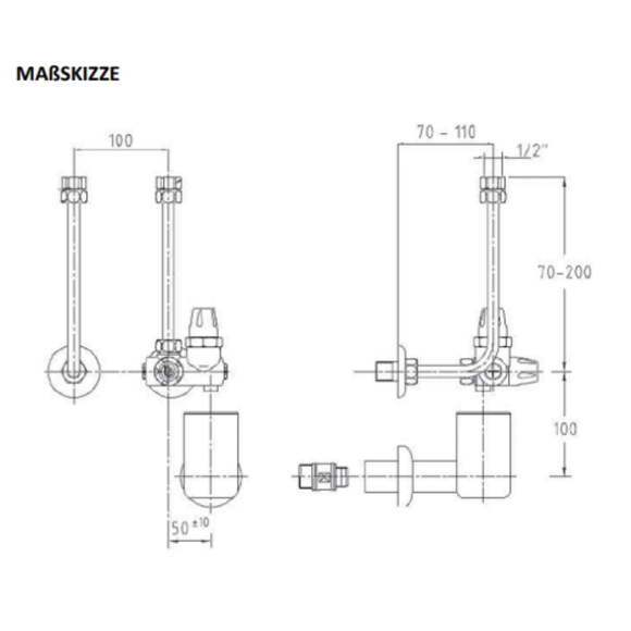 Una Speicheranschlussgarn. 1/2" für Aussen- u. Mittenmontage, Chrom