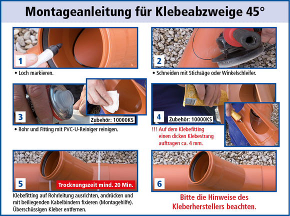 AIRFIT – Klebe Clips Abzweig 45° aus PVC-U DN 110 x 90 – 1 Stück