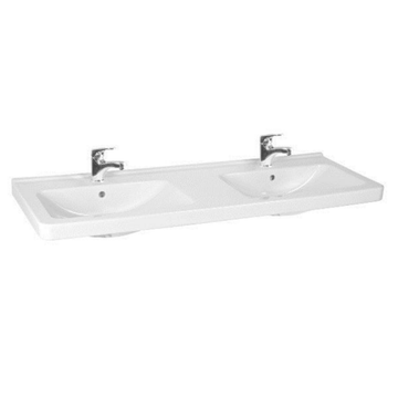 Idea – Doppelwaschtisch 130 × 48,5 cm mit 2 Hahnlöchern, Weiß