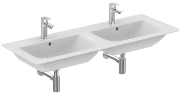 Bela Doppelwaschtisch 124x46cm, 2 HL, flache Ausführung, Weiß