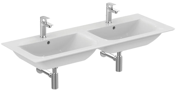Bela Doppelwaschtisch 124x46cm, 2 HL, flache Ausführung, Weiß