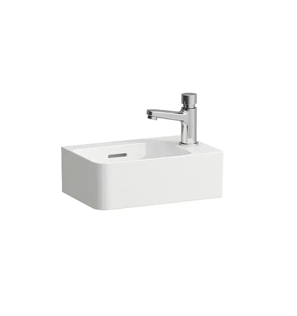 Laufen VAL 815280 Handwaschbecken unterbaufähig, asymmetrisch  Saphirkeramik weiß 340x220x115 1 Hahnloch rechts mit Überlauf