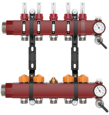 FLOORTEC Verteiler 10Heizkreise 0-300l/h Anschluss 3/4" Eurokonus 603mm