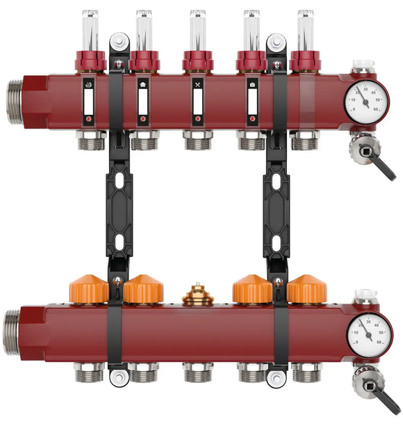 FLOORTEC Verteiler 10Heizkreise 0-300l/h Anschluss 3/4" Eurokonus 603mm