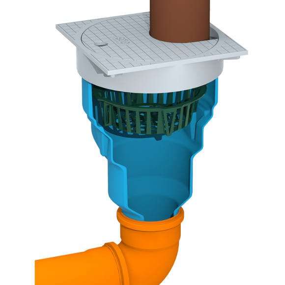 Dachrinnen-Schacht DN 250 mit Fallrohr Ø 110 mm und Korb – 1 Stück