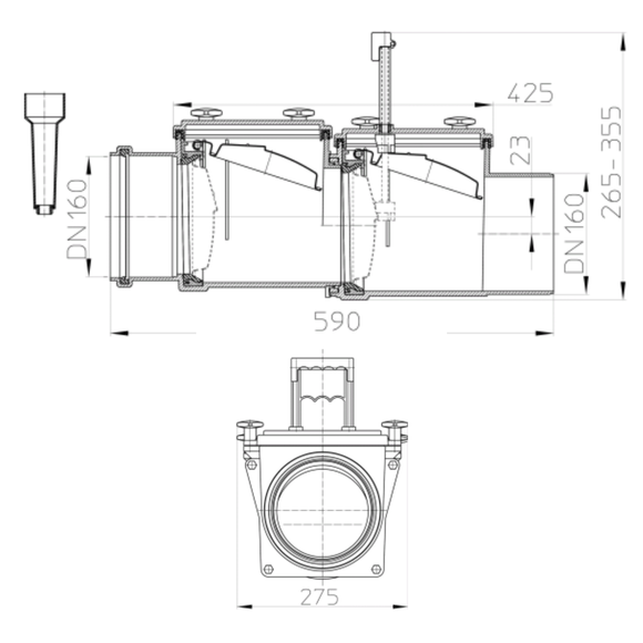 HL715.2 RStauverschl. DN160 m. 2 Niroklappen u. Handabsperrung