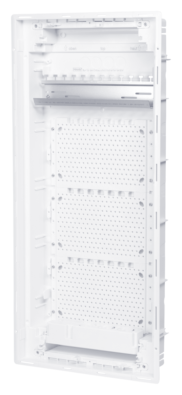 Unterputz-Kommunikationsverteiler 4-reihig mit WLAN-Tür, MPL, Patchfeld und 3-fach-Steckdose