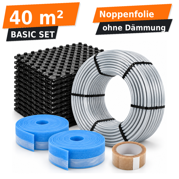 Fußbodenheizung Verlegeset 40 m² Basic – Noppenfolie & 500 m Heizrohr