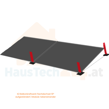 K2 Balkonkraftwerk - XPress Flachdachset 10° | für 2 Stk. Module in Reihe