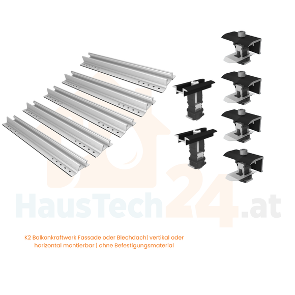 K2 Balkonkraftwerk Montageset für 2 Module - Fassade od. Trapezblech | vertikal & horizontal
