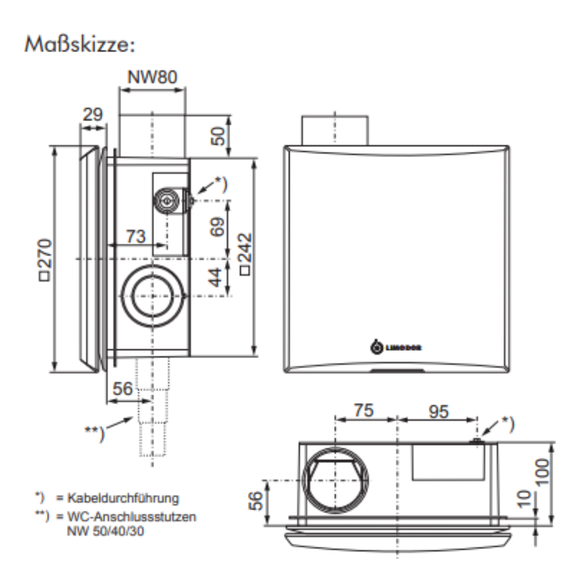 Limodor Gehäuse LF/M Abluftstutzen oben