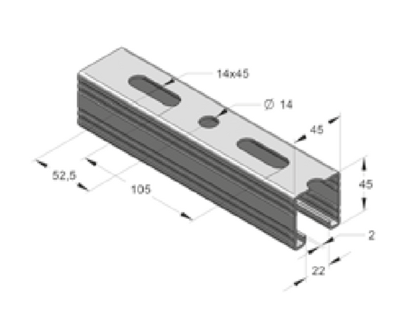 Montageschiene C-Profil V2A, 45/45/2mm L = 6m