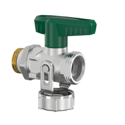 KFE-Kugelhahn f. TW PN16 G 1/2" vern. D-form m. Fl.griff o. Schlauchverschrbg.