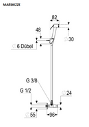 Varia Bidetbrause mit Eckventil Wandhalter, Anschlussschl. 1/2", Chrom-2
