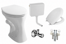 WC-Komplettset Flachspüler mit Spülkasten & WC-Sitz | Stand-WC Weiß | Abgang waagrecht | 5-teilig-1