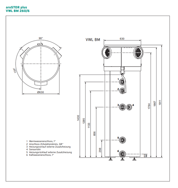 Vaillant Warmwasser-Wärmepumpe, 252 L aroSTOR plus VWL BM 260/6, R290