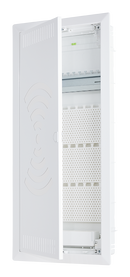 Unterputz-Kommunikationsverteiler 4-reihig mit WLAN-Tür, MPL, Patchfeld und 3-fach-Steckdose-1
