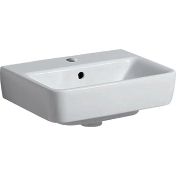 Prima Handwaschbecken 45 × 34 cm eckig, geringe Ausladung mit Hahnloch, Weiß