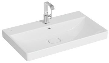 Waschtisch Aura 80 × 47 cm Weiß mit Clean Beschichtung und Push-to-Close-Ventil